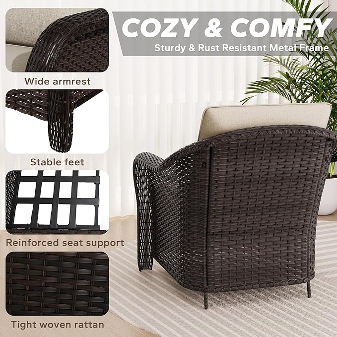 Outdoor Chairs Set with Ottomans, 4 PCS Patio Conversation Furniture Set with Removable Cushions - Photo 4