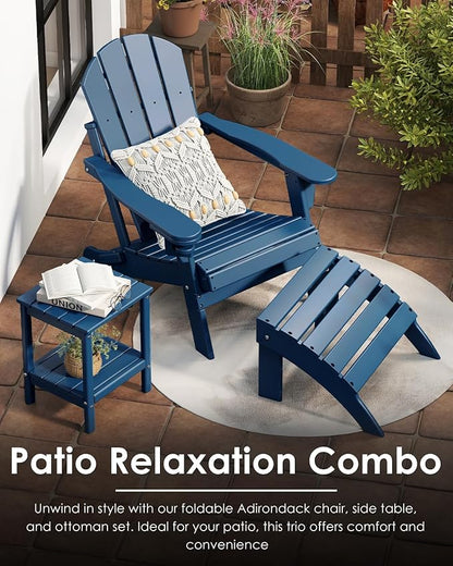 GREENVINES Folding-Adirondack-Chairs-Set-of-6 | HDPE Plastic | Fire Pit Chair | All Weather | Cup Holder | Blue | for Deck Backyard Patio Outdoor Garden