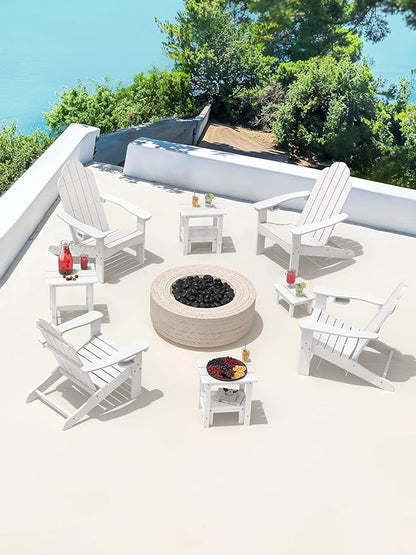 LUE BONA Outdoor Side Table, 2-Tier HDPS Outdoor Nesting End Table with Removable Small Foot Stool for Patio, Deck, Poolside, Low Maintenance & Weather Resistant, White