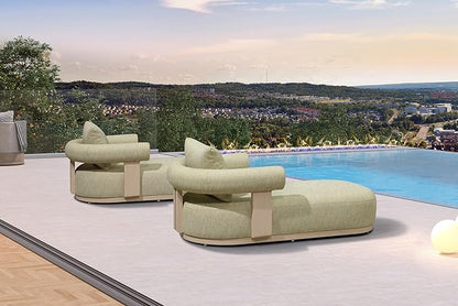 PURPLE LEAF Outdoor Chaise Lounge Set of 2 Chair Modern Aluminum Lounger Daybed with Lumbar Pillow and Armrest for Patio Poolside Beach Sunbathing Deck, Green