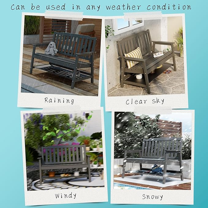 UEV Outdoor Bench, 2-Person Garden Bench, All Weather Fade/Rot Resistant Patio Bench with 660lbs Weight Capacity for Outdoors,Porch,Backyard(Grey)