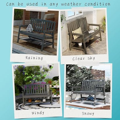UEV Outdoor Bench, 2-Person Garden Bench, All Weather Fade/Rot Resistant Patio Bench with 660lbs Weight Capacity for Outdoors,Porch,Backyard(Grey)