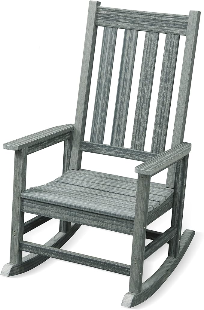 Rocking Chair Outdoor, HDPE Oversized Patio Rocking Chairs, Weather Resistant, 350lbs Heavy Duty Porch Rocker with High Back for Backyard, Fire Pit, Garden and Indoor (Grey)