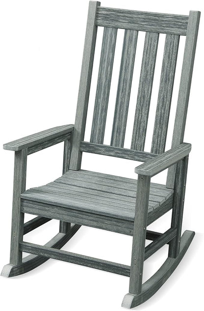 Rocking Chair Outdoor, HDPE Oversized Patio Rocking Chairs, Weather Resistant, 350lbs Heavy Duty Porch Rocker with High Back for Backyard, Fire Pit, Garden and Indoor (Grey)