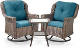 3 Piece Patio Swivel Chairs and Side Table Set - High Back Outdoor Brown Wicker Rattan Rocking Glider with Thick - Photo 1