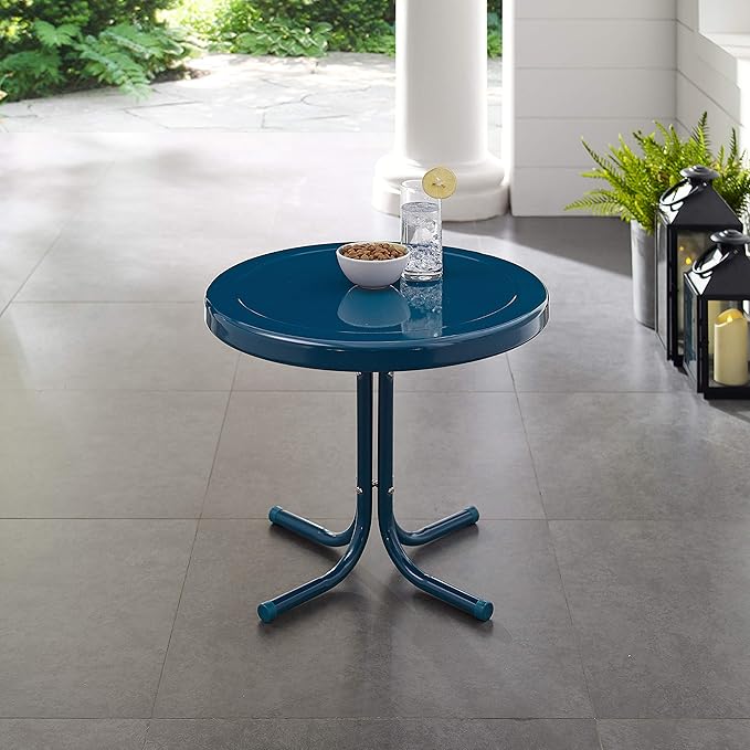 Crosley Furniture Griffith Weather Resistant Retro Metal Outdoor Side Table for Patio, Deck, Porch, Navy - Photo 5