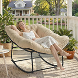 ONBRILL Papasan Rocking Chair with Cushion, Oversized Patio Lounge Rocker, Egg Chair Outdoor Indoor, for Living Room - Photo 3