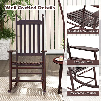 Giantex Outdoor Rocking Chair, All Weather Patio Rocker w/Solid Rocking Base & High-Back, Slatted Seat & Back, Acacia Wood Porch Rocker, Wooden Patio Rocking Chair for Backyard, Poolside