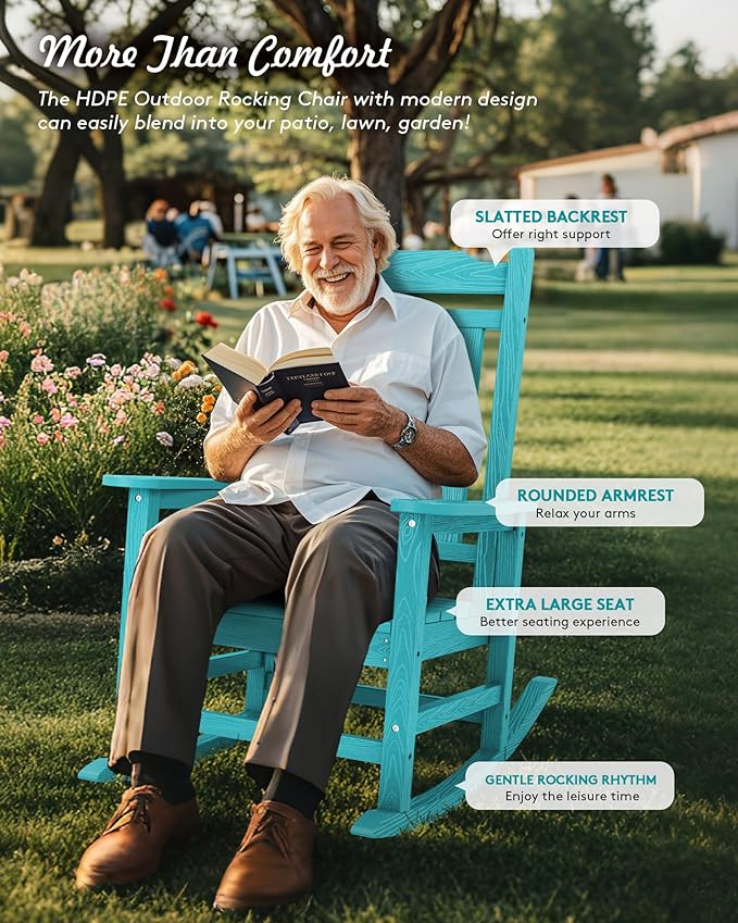 SERWALL Oversized Rocking Chair Set of 4 Outdoor, HDPE Outdoor Rocking Chair Set of 4, Aruba