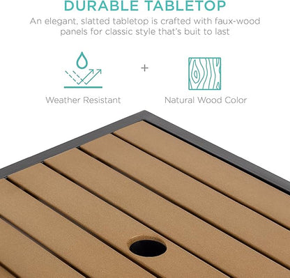 Best Choice Products Wicker Side Table with Umbrella Hole, Square PE Rattan Outdoor End Table for Patio, Garden, Poolside, Deck w/UV-Resistant Frame, Storage Space - Natural