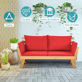 DORTALA Patio Convertible Couch Sofa Bed, Acacia Wood Daybed w/Adjustable Armrest - Photo 6