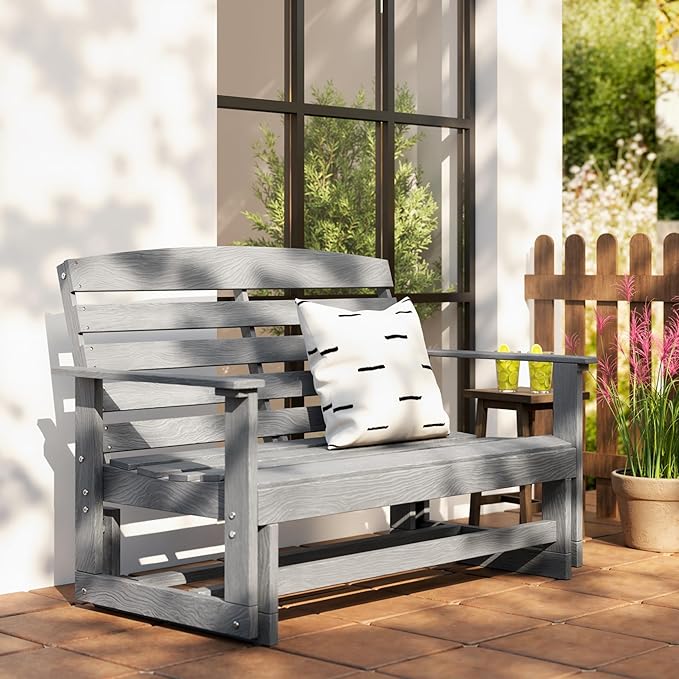 Outsunny 2-Person Outdoor Glider Bench Patio Double Swing Rocking Chair Loveseat w/Slatted HDPE Frame for Backyard - Photo 9