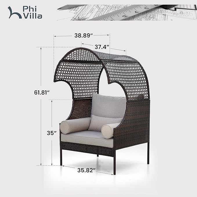PHI VILLA Outdoor Wicker Egg Chair, Oversized Lounge Chair with Cushion, Large Brown Basket Rattan Chair for Patio - Photo 2