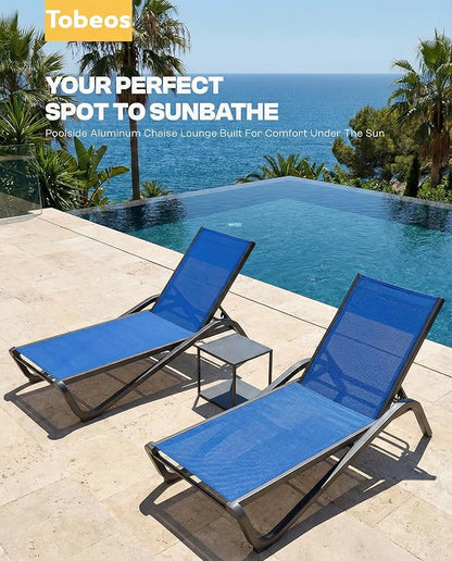 Outdoor Chaise Lounge Chair, 5-Position Adjustable Patio Lounge Chair with Ergonomic Aluminum Frame, Textilene Fabric Pool Loung Chairs for Poolside, Deck, Backyard (Royal Blue)
