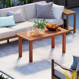 HAPPYGRILL Outdoor Wooden Coffee Table Patio Solid Wood Center Table with Slatted Tabletop - Photo 2