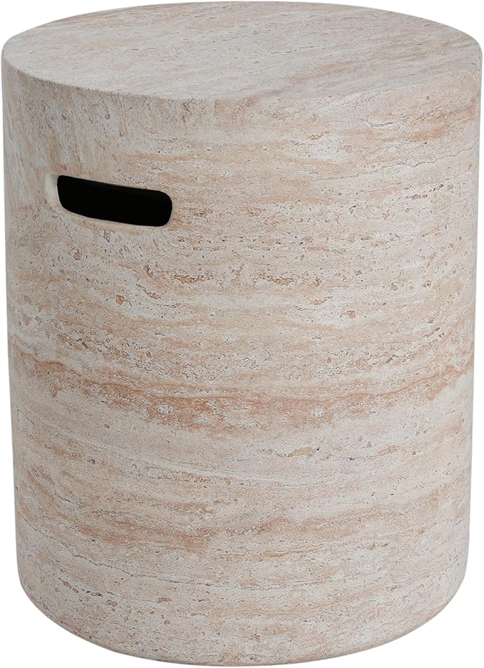 Christopher Knight Home Jaym 18.5" H Indoor Outdoor Accent Side Table, Patio Decorative End Table, Round Lightweight Concrete Garden Stool for Patio Balcony & Garden Decor, Travertine