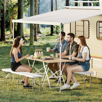 6ft Plastic Folding Bench with Carrying Handle & Lock, Portable Outdoor Bench in Garden Picnic Camping Dining Party Seat, Waterproof Bench for Soccer Activities