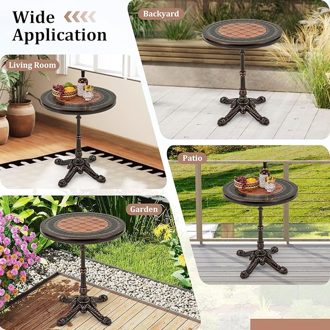 HAPPYGRILL 24” Patio Side Table, Outdoor Cast Aluminum End Table w/Painted Tabletop & Cross-Shaped Base, Mid Century Coffee Table Decorative Accent Table for Living Room Backyard Garden