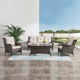 HUMMUH Outdoor Furniture 4 Pieces Patio Furniture Set Wicker Outdoor Sectional Sofa with 2 Patio Chairs - Photo 9