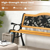Tangkula Outdoor Garden Bench Park Bench, Patio Furniture Bench Chair with Cast Iron & Hardwood Structure - Photo 5