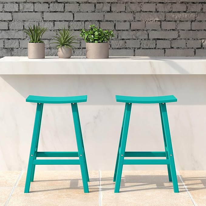 WestinTrends Malibu 2 Piece Set of 24 Height Outdoor/Patio Saddle bar stools, Turquoise