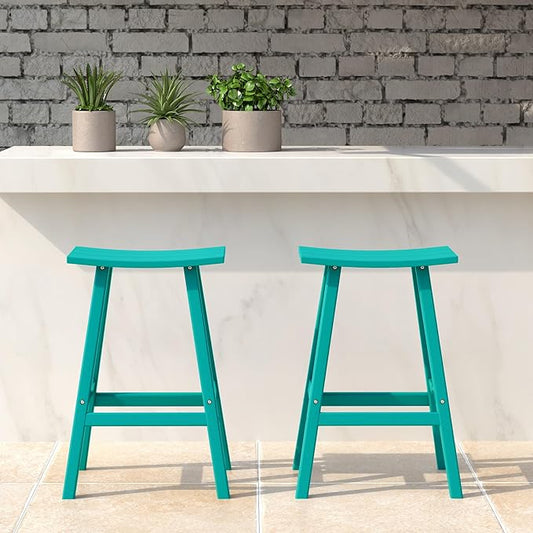 WestinTrends Malibu 2 Piece Set of 24 Height Outdoor/Patio Saddle bar stools, Turquoise