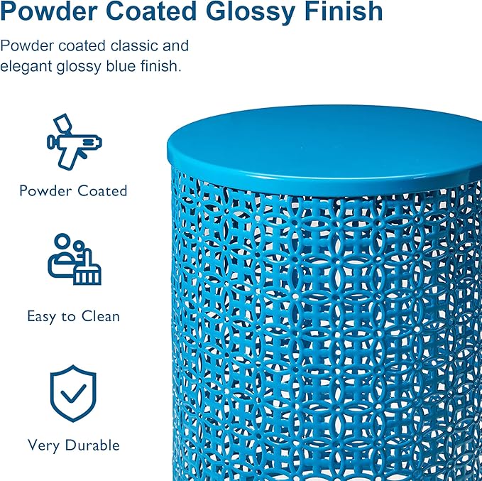 Glitzhome Outdoor Side Table Set of 2, Decorative Garden Stool for Patio Heavy Duty Metal Frame Accent Table Modern End Table, Glossy Blue