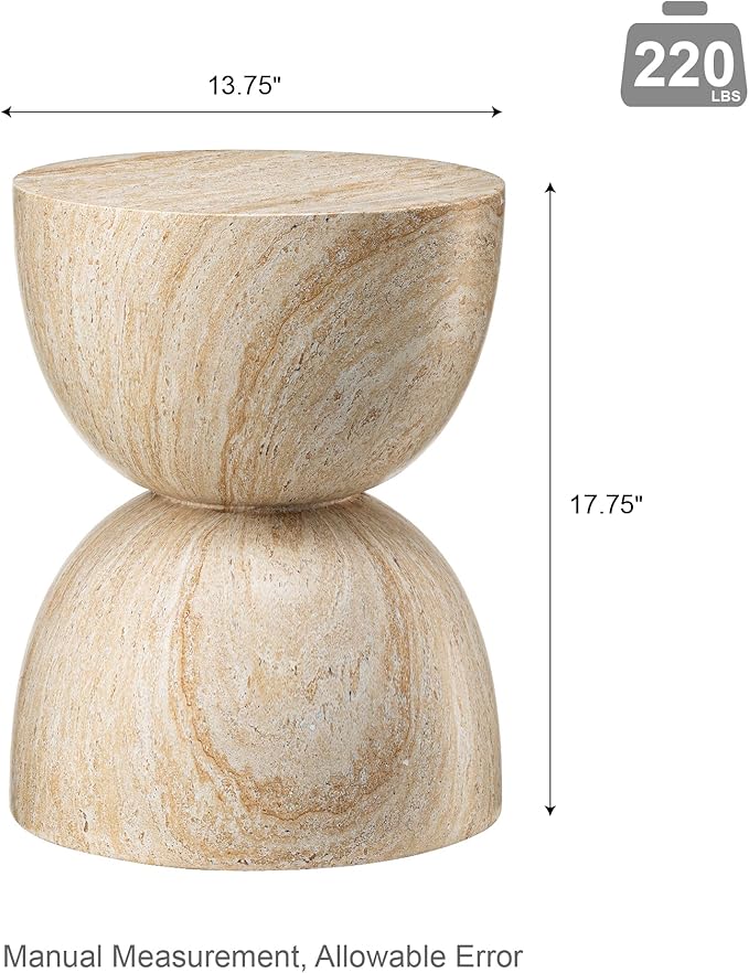 Glitzhome Outdoor Side Table Set of 2, 17.75" H Decorative Garden Stool MGO Hourglass Faux Terrazzo End Table - Photo 3