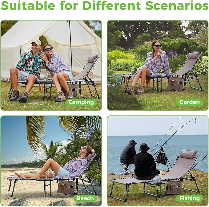 KingCamp Folding Chaise Lounge Chair for Outside Beach, Sunbathing, Patio, Pool, Lawn, Deck - Photo 9