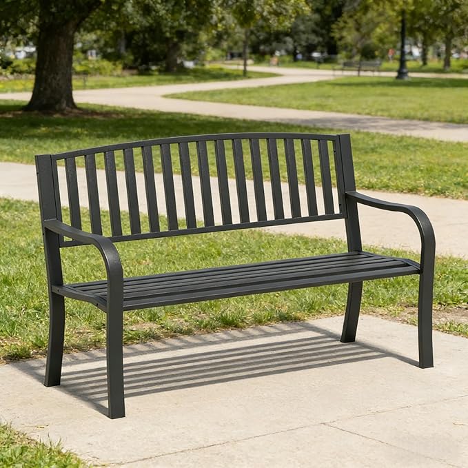 SHGJ&SOFT Outdoor Bench, Garden Bench, Cast Iron Metal Frame Patio Park Bench,for Porch, Lawn,Garden,Yard (BK08-2PACK)