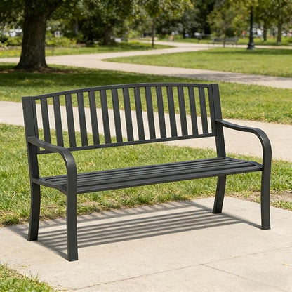 SHGJ&SOFT Outdoor Bench, Garden Bench, Cast Iron Metal Frame Patio Park Bench,for Porch, Lawn,Garden,Yard (BK08-2PACK)