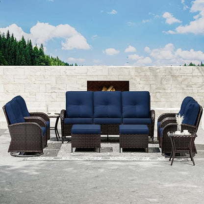 Joyside Wicker Patio Furniture Set, 9 Piece Outdoor Furniture Set with Thickened Cushions, High Back, Deep Seating, Wide Armrest, Outdoor Swivel Rocker Chairs for Porch, Deck