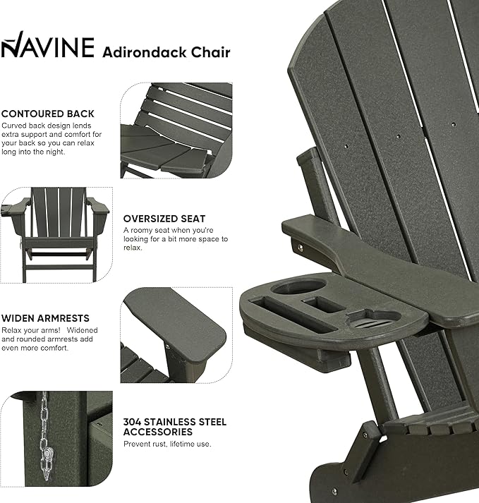 Adirondack Chair Set of 6, HDPE Folding Adirondack Chair with Multifunctional Cup Holder, Weather Resistant Fire Pit Chair for porches, patios, poolsides, Decks.