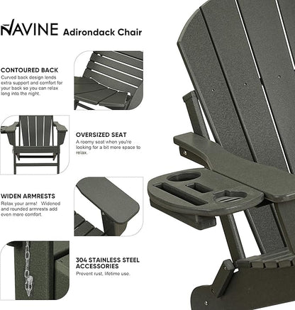 Adirondack Chair Set of 6, HDPE Folding Adirondack Chair with Multifunctional Cup Holder, Weather Resistant Fire Pit Chair for porches, patios, poolsides, Decks.