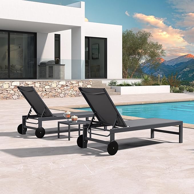 PURPLE LEAF Patio Chaise Lounge Set for 4 Outdoor Pool Lounge Chairs with Adjustable Backrest and Side Tables Aluminum - Photo 2