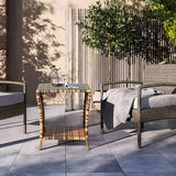 Outdoor PE Wicker Side Table with Storage, Patio Rattan End Table Square Glass Top Table for Furniture Gardening Tools - Photo 8