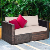 Tangkula Wicker Loveseat 2 Piece, Patio Furniture Couch with Removable Cushions, Rattan Loveseat Sofa for Balcony, Deck - Photo 4