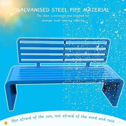 Outdoor Metal Garden Bench,Weather Proof Porch Path Chair,with Backrest,park Benches，Patio Seating For 2-3 Person,Slatted Seat, Patio Yard Bench For Poolside,Balcony,Entryway,blue(L39" x W15" x H32")