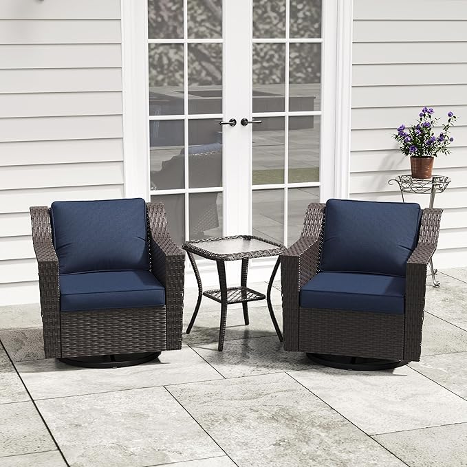 3 Pieces Patio Conversation Furniture Set - 2 Swivel Chairs, 1 Side Table - Photo 6