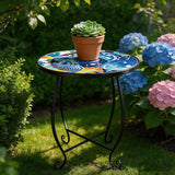 15 Inch Jellyfish Mosaic Side Tables (Set of 2) - Small Outdoor Round Folding Tables with Weather-Resistant Metal Frame - Photo 5