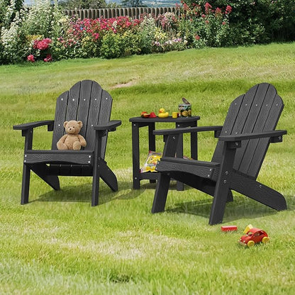 LUE BONA Kids Adirondack Chair, Black Poly Lumber Resin Chair, Toddler Adirondack Chair Weather Resistant, Kids Outdoor Patio Adirondack Lounge Chair for Balcony, Backyard, Preschool