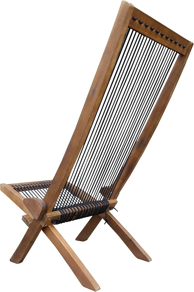 Knocbel Outdoor Folding Chair, Low Profile Patio Lounge Chair with Ergonomic Seat and Tall Slanted Back for Porch Deck Lawn Garden, 250lbs Weight Capacity (Brown and Black)