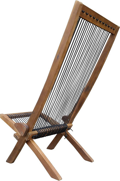 Knocbel Outdoor Folding Chair, Low Profile Patio Lounge Chair with Ergonomic Seat and Tall Slanted Back for Porch Deck Lawn Garden, 250lbs Weight Capacity (Brown and Black)
