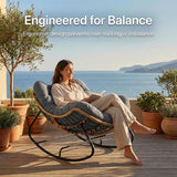 Oversized Papasan Rocking Chair Outdoor, Comfy Wicker Patio Papasan Egg Rocker with Thick Cushion for 450 lbs - Photo 6