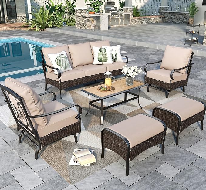 Sophia & William Metal Patio Furniture Set, 7 Seats Outdoor Conversation Set with 3-Seater Sofa, 2 Motion Chairs - Photo 1