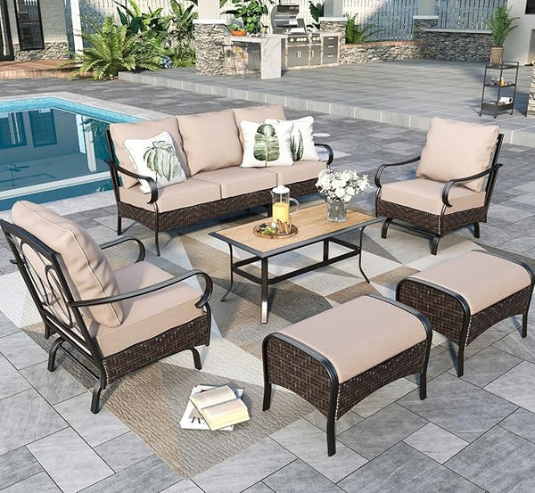 Sophia & William Metal Patio Furniture Set, 7 Seats Outdoor Conversation Set with 3-Seater Sofa, 2 Motion Chairs - Photo 1