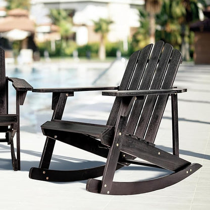 JONATHAN Y PAT1000D Kiawah Outdoor Patio Classic Acacia Wood Adirondack Rocking Chair for Garden, Lawn, Backyard, Pool, Deck, Beach, Firepit, Black