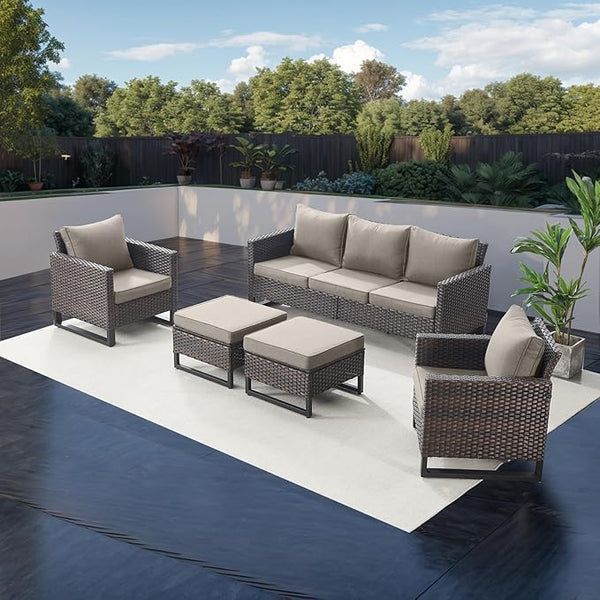 Rilyson Wicker Outdoor Patio Furniture Set - 5 Piece Patio Conversation Set with 2 Wicker Armrest Chairs - Photo 1