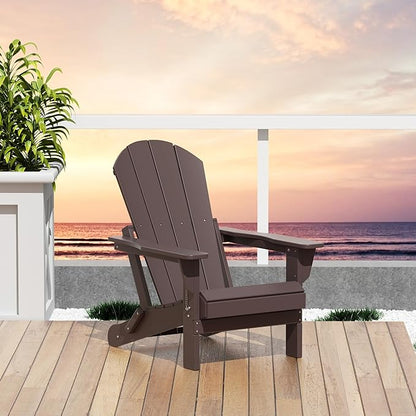 WO WESTIN OUTDOOR HDPE Laguna Outdoor Folding Poly Adirondack Chair, Dark Brown