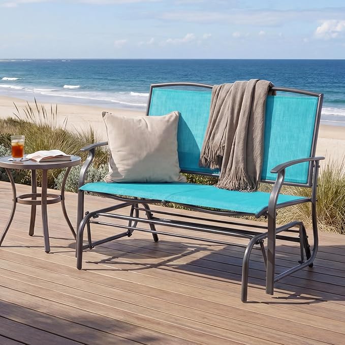 Giantex Outdoor Glider Bench, Patio Glider Bench for Outside, Steel Frame, 400 Lbs Capacity - Photo 2